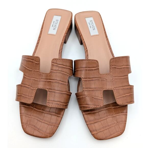 Steven New York Harlien Croc Embossed Slide Sandals Womens Brown Size US11M EU42 - Picture 3 of 10